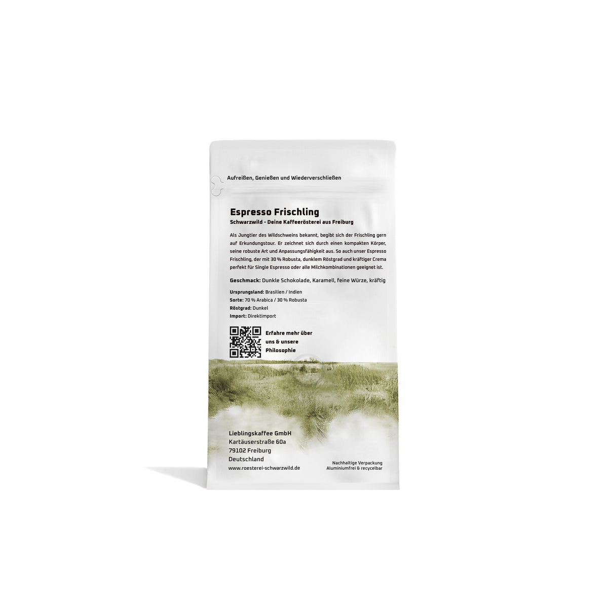 Espresso Frischling Schwarzwild Kaffeeroesterei Freiburg 350g Rueckseite
