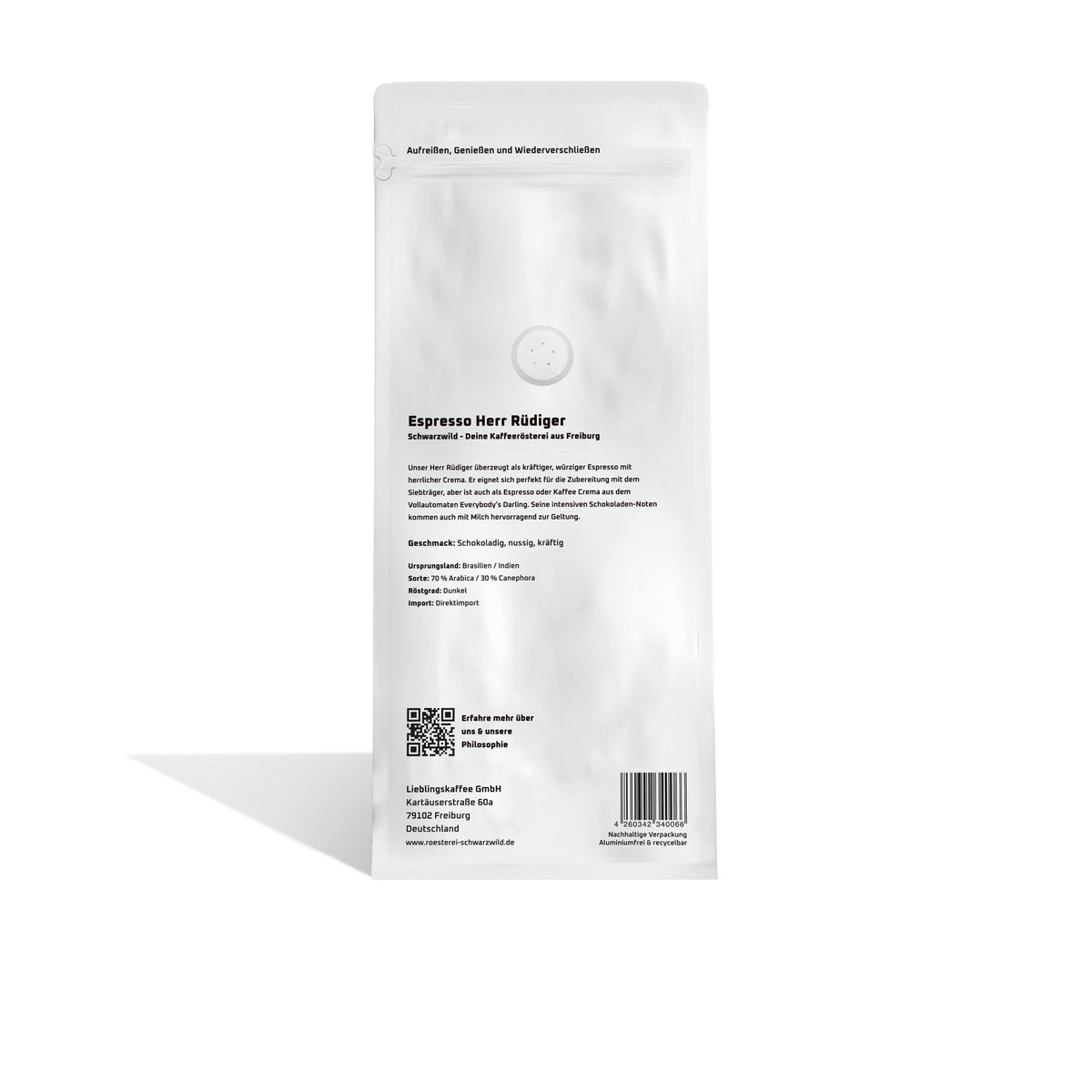 Herr Ruediger Rueckseite Schwarzwild Kaffeeroesterei Freiburg 1000g